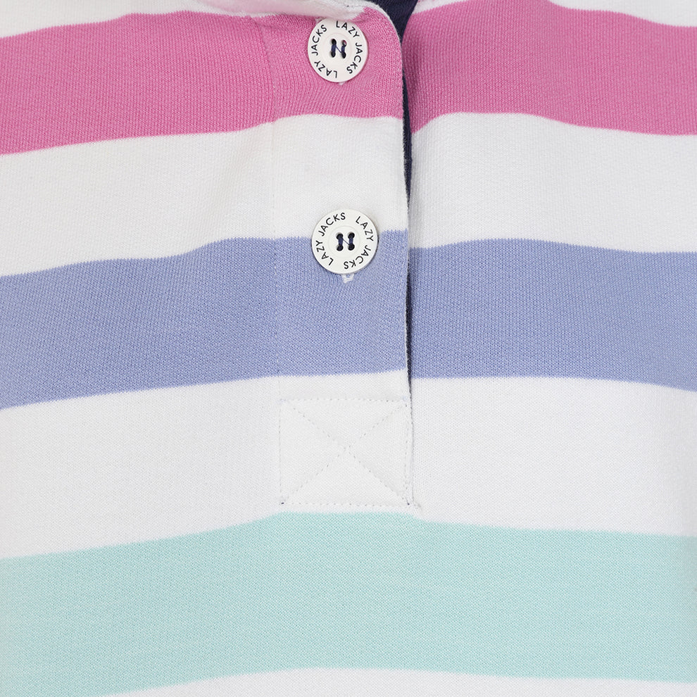 Lazy Jacks Striped Button Neck Sweatshirt in Watercolour