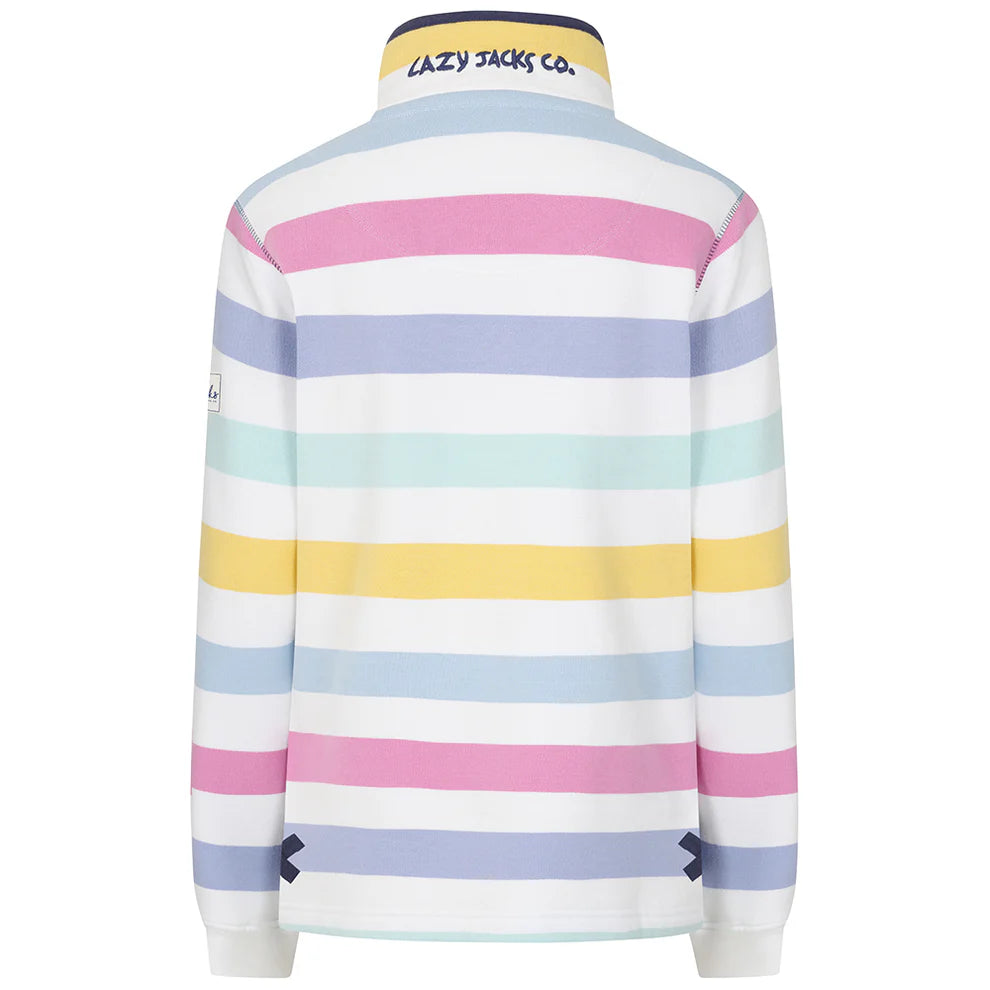 Lazy Jacks Striped Button Neck Sweatshirt in Watercolour