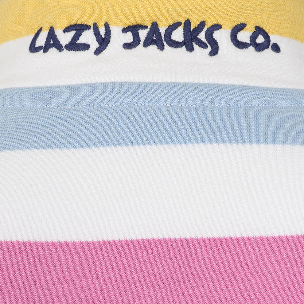 Lazy Jacks Striped Button Neck Sweatshirt in Watercolour