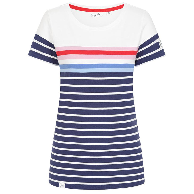 Lazy Jacks Ladies Short Sleeve Breton Top - Sapphire