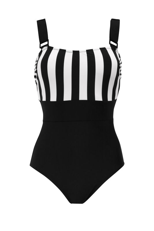 Pour Moi Colour Block Tummy Control Swimsuit in Black/White