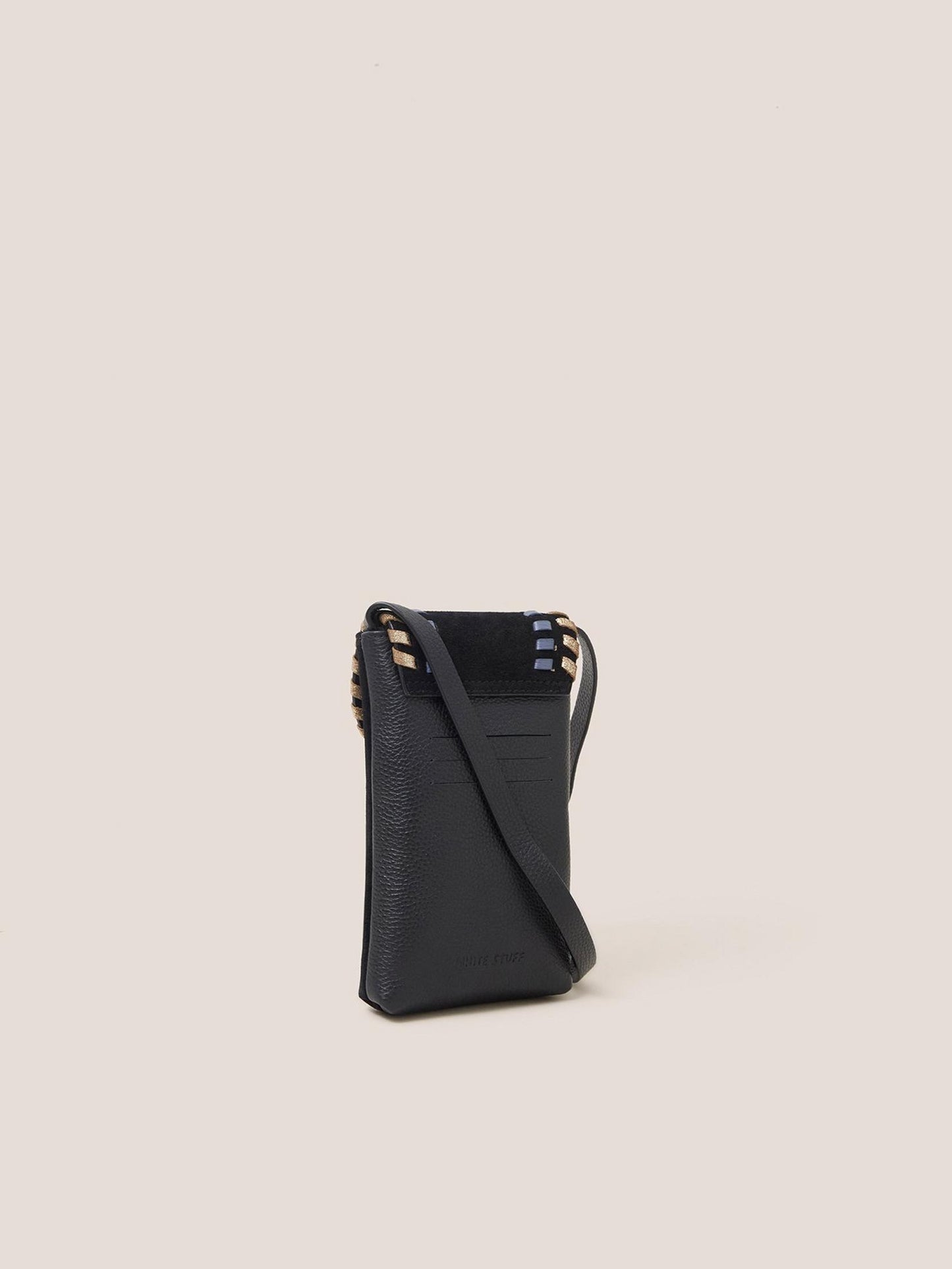 White Stuff Whipstitch Leather Phone Bag in Black suede
