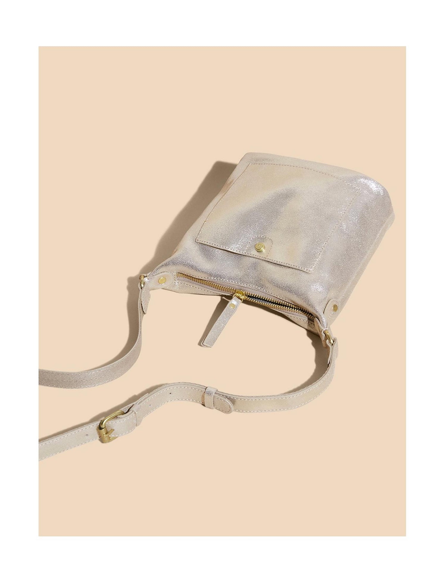 White Stuff Mini Fern Leather Crossbody Bag in Gold