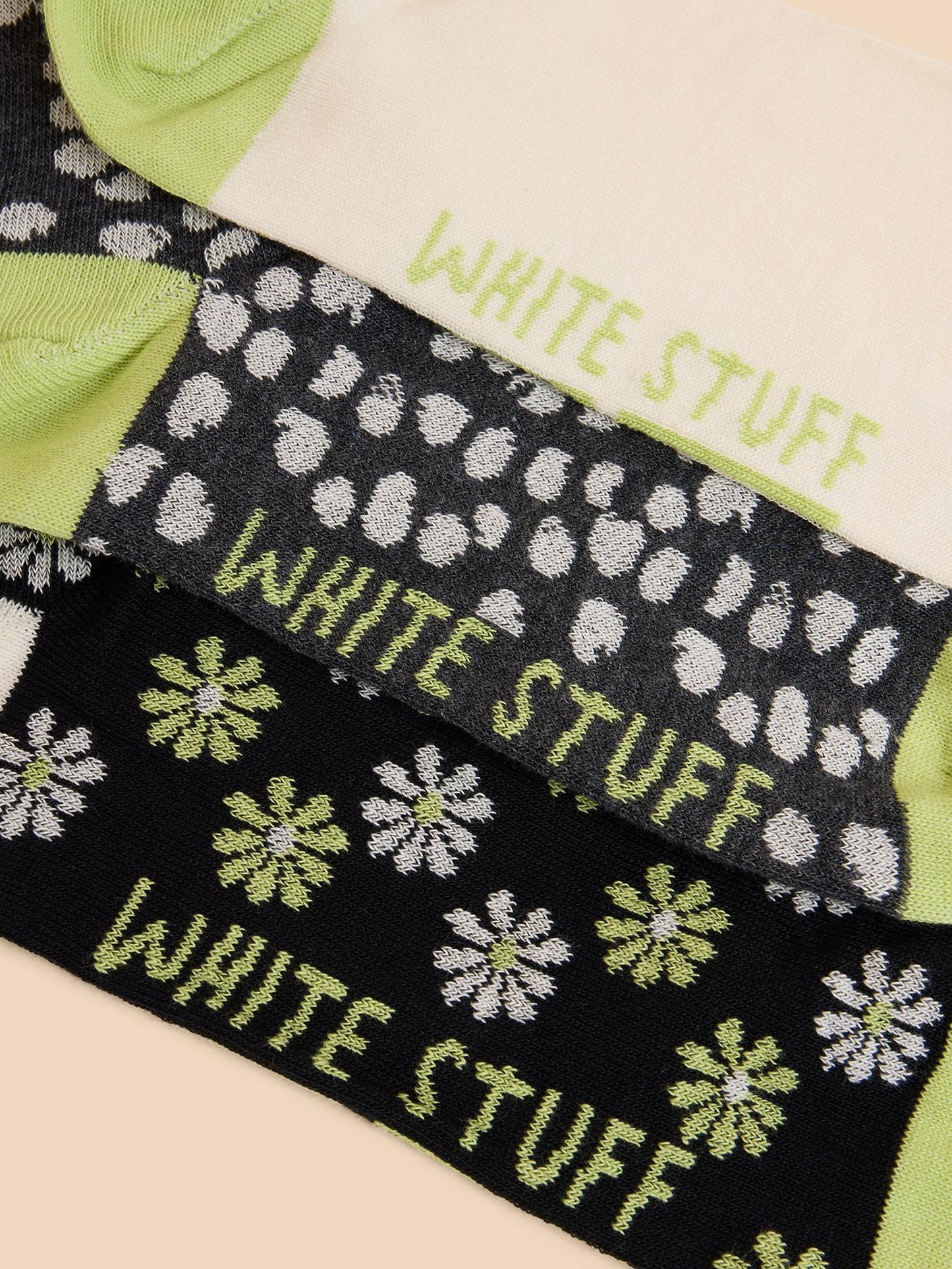 White Stuff 3 Pack Daisy Ankle Sock in Black Multi