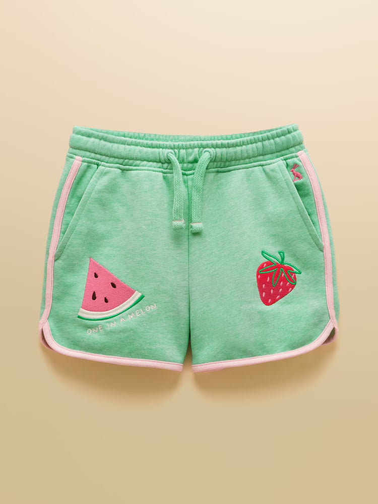 Joules Girls' Summerdays Green Loopback Embroidered Sweat Shorts