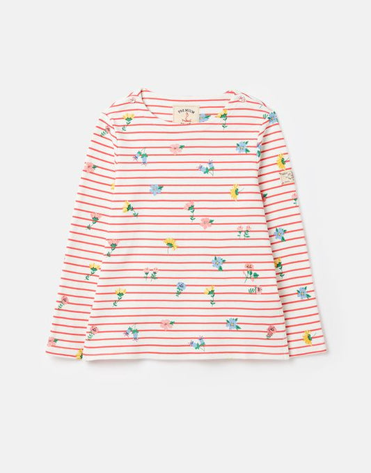 Joules Harbour Luxe Long Sleeved Top in White Ditsy
