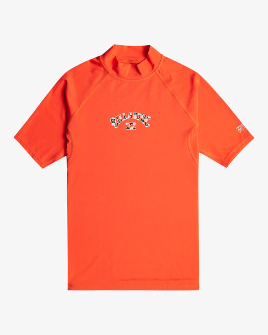 Billabong Arch Fill Boys Short sleeve UPF 50 Rash Vest in Lava Orange