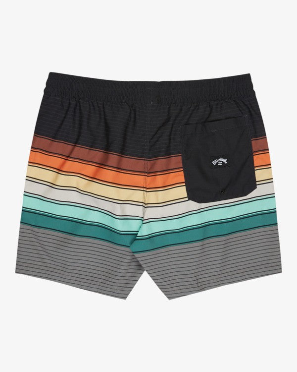 Billabong All Day Stripe Layback Swim Shorts in Black Print