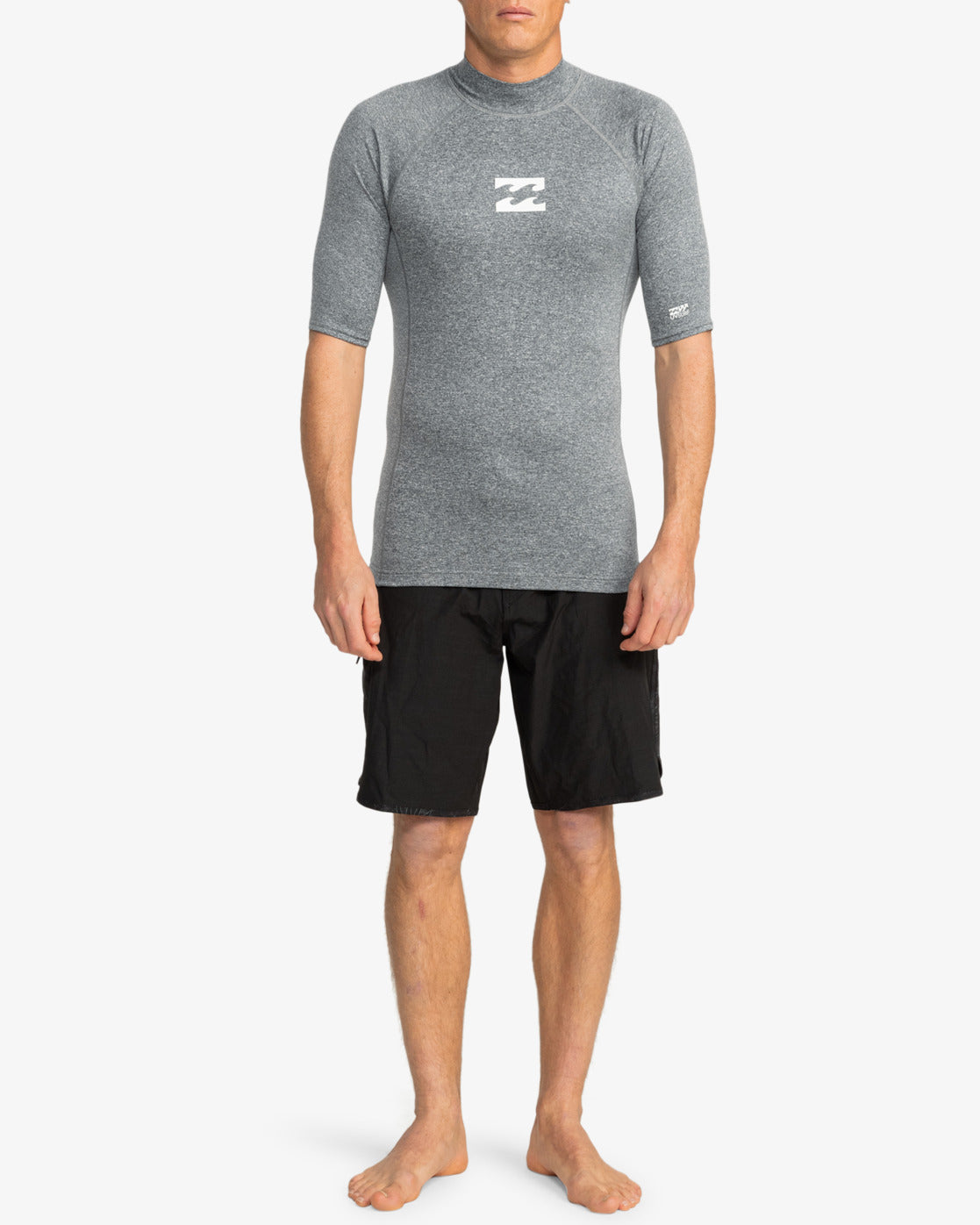 Billabong Waves All Day Short Sleeve Rash Vest in Dark Grey Heather