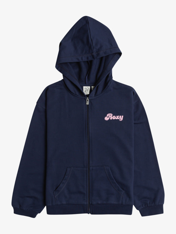 Roxy Down The Way Girls Full Zip Hoodie in Naval Academy