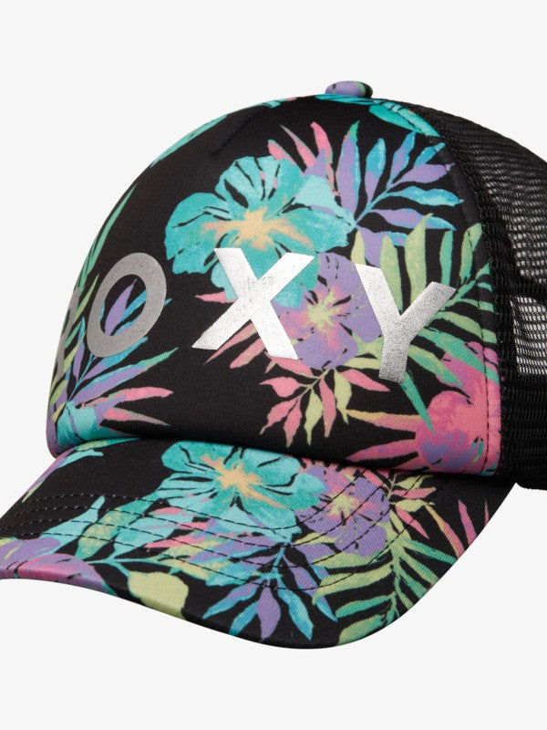 Roxy Honey Coconut Girls Trucker Cap in Anthracite Aquarella