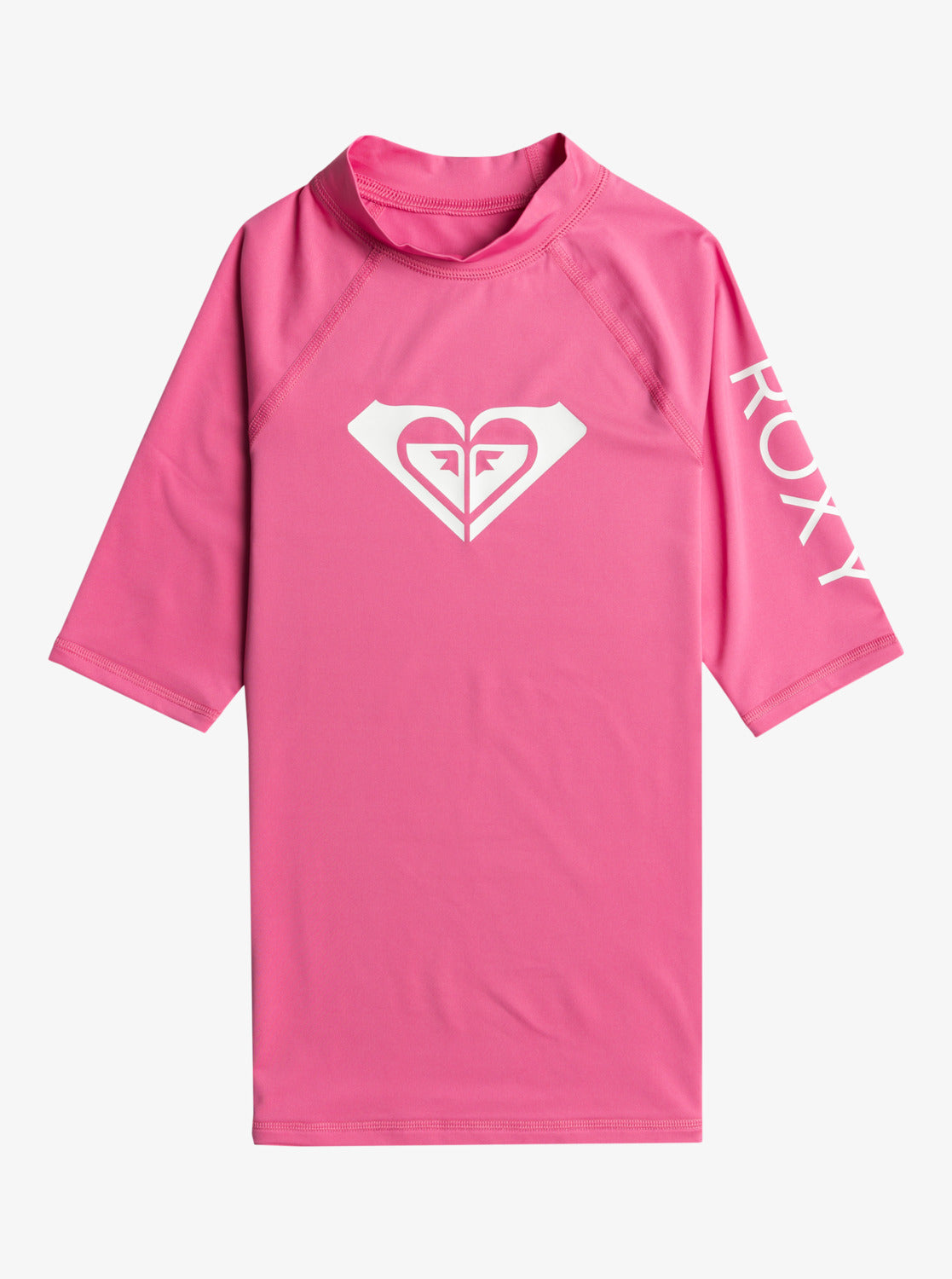 Roxy Whole Hearted Girls Short Sleeve UPF 50 Rash Vest in Shocking Pink