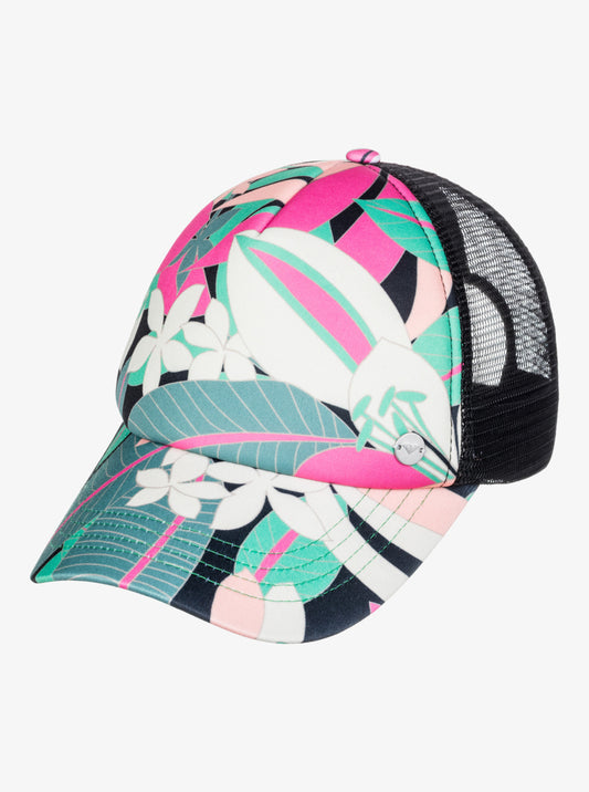 Roxy Beautiful Morning Trucker Cap in Anthracite Palm Song
