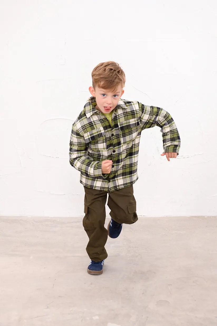 Lighthouse Hugo Overshirt in Soft Lime Cream Check