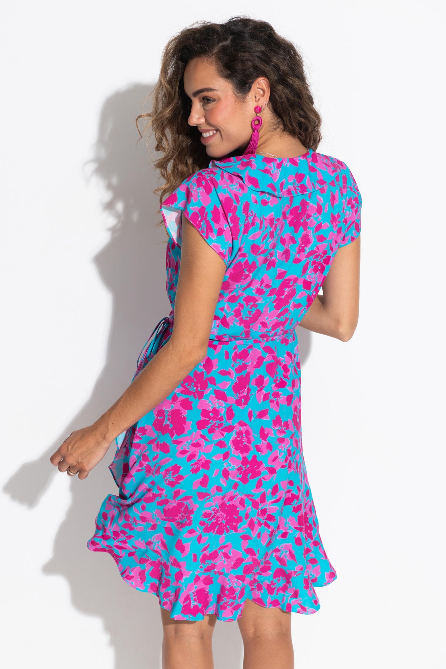 Pour Moi LENZING™ ECOVERO™ Viscose Frill Wrap Beach Dress - Blue Floral