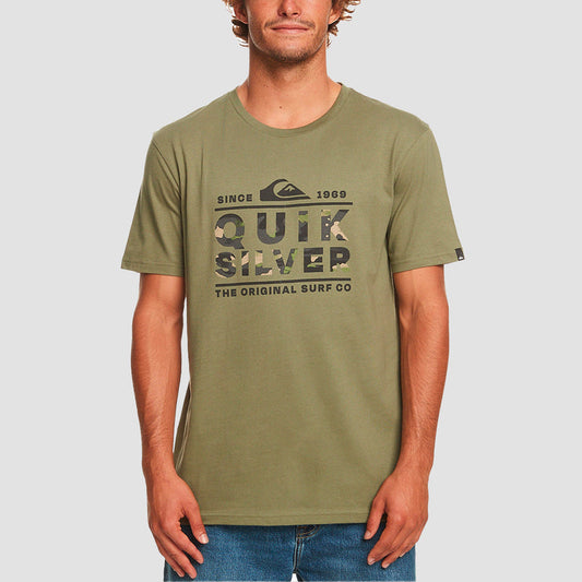 Quiksilver Logo Print T-Shirt in Khaki