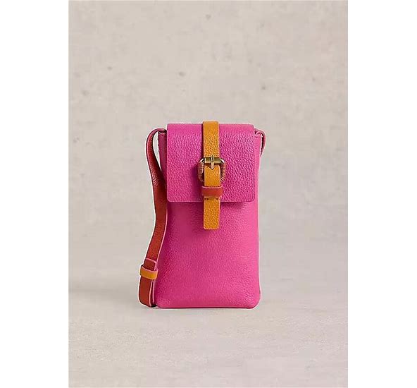 White Stuff Clara Buckle Leather Phone Bag in Pink Multi