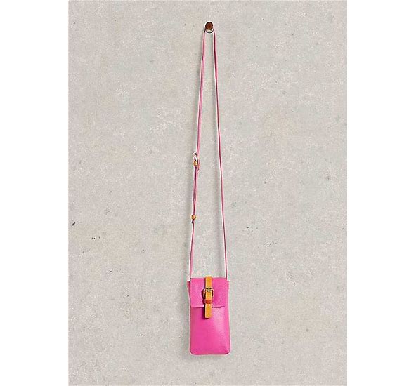 White Stuff Clara Buckle Leather Phone Bag in Pink Multi