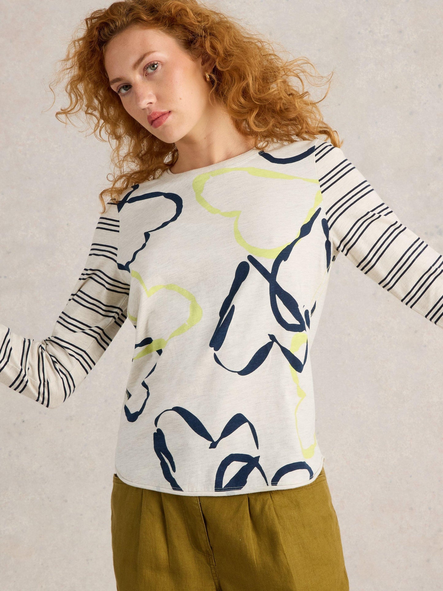 White Stuff Clara Long Sleeved Top in Natural Print