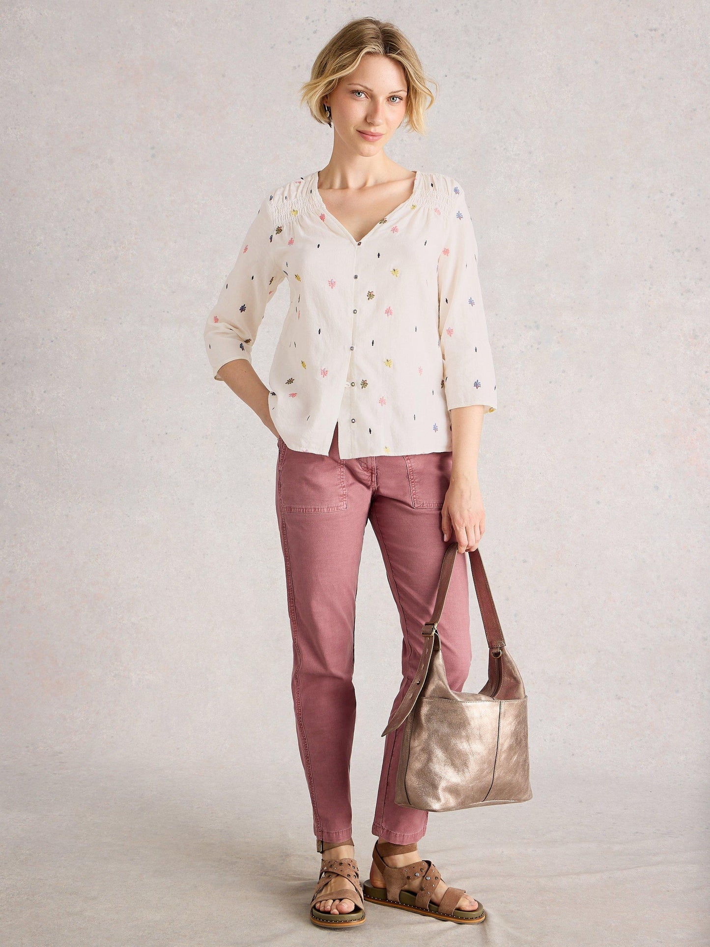 White Stuff Rae Organic Cotton Blouse in Ivory Multi