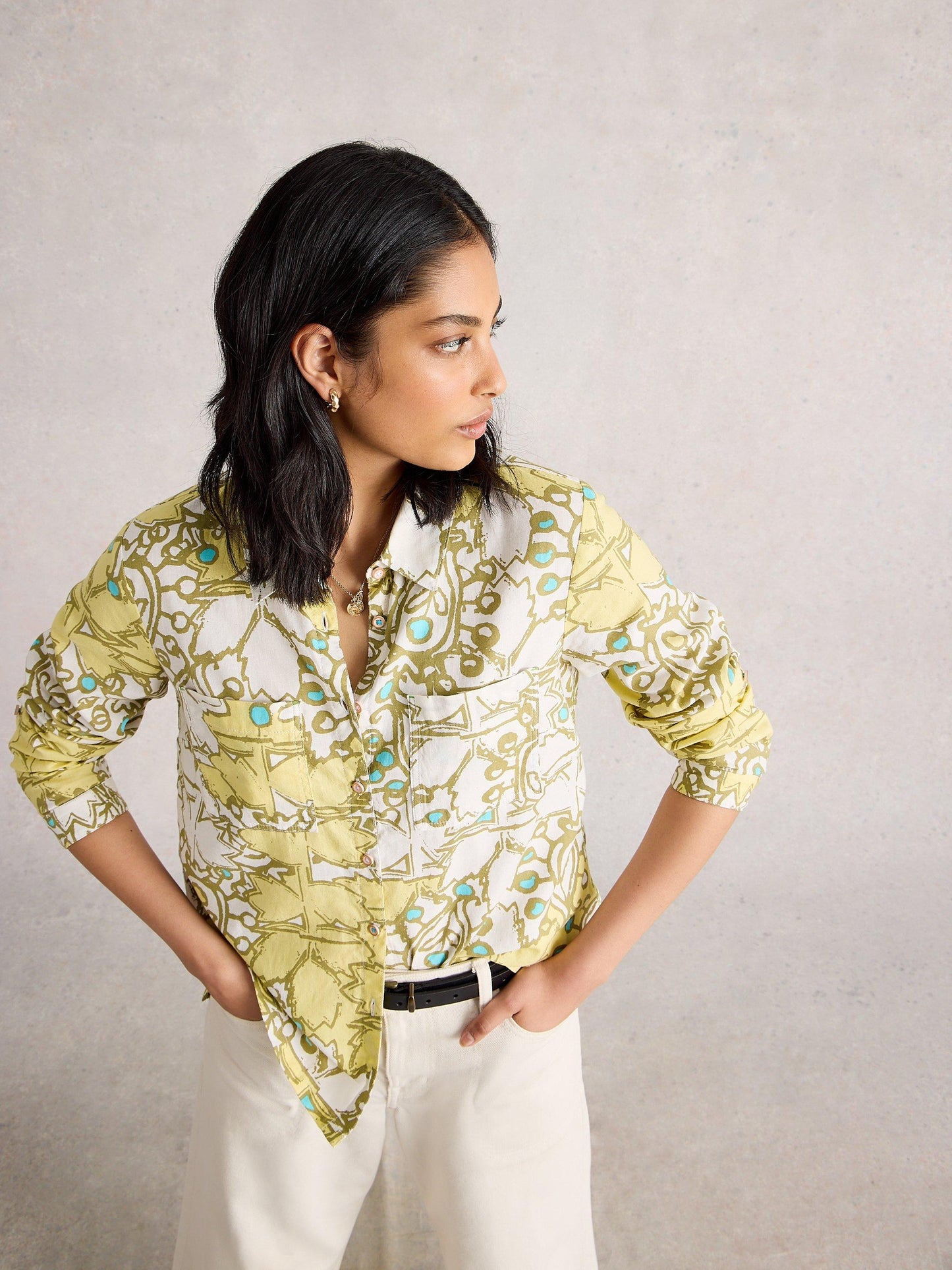 White Stuff Sophie Cotton Shirt in Yellow Multi