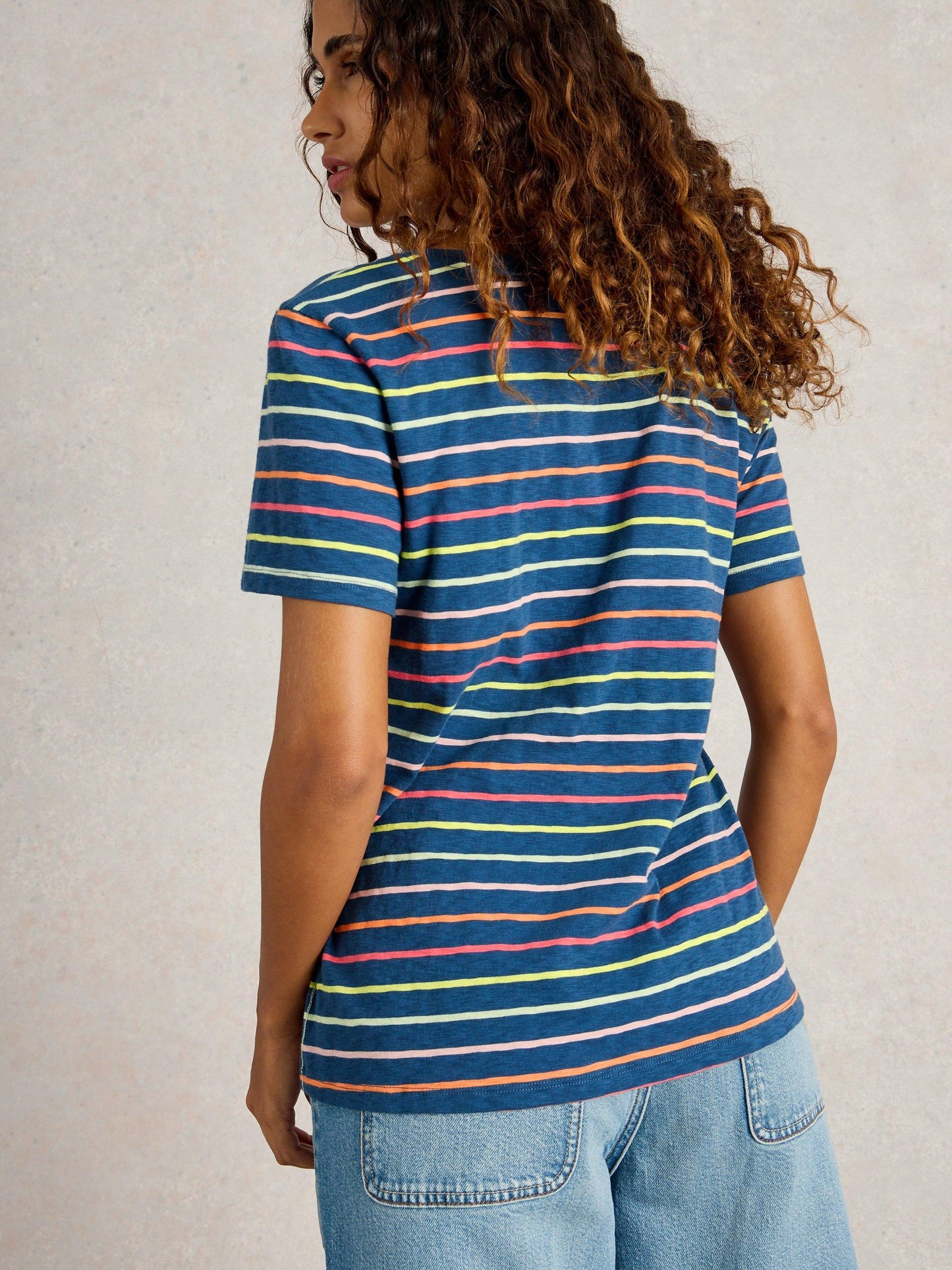 White Stuff Nadia Short Sleeved T-Shirt in Navy Multi