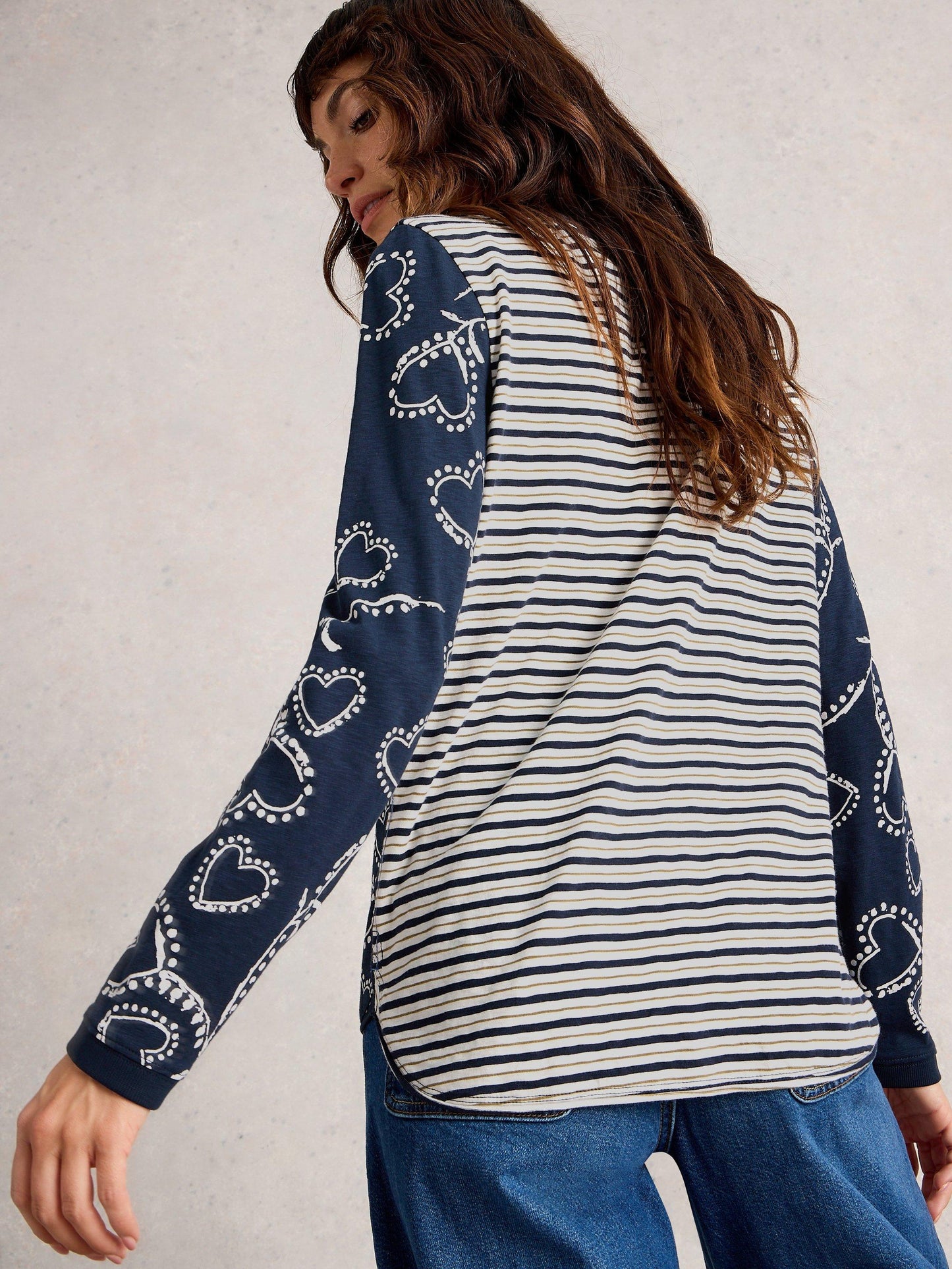 White Stuff Clara Long Striped Top in Navy Multi
