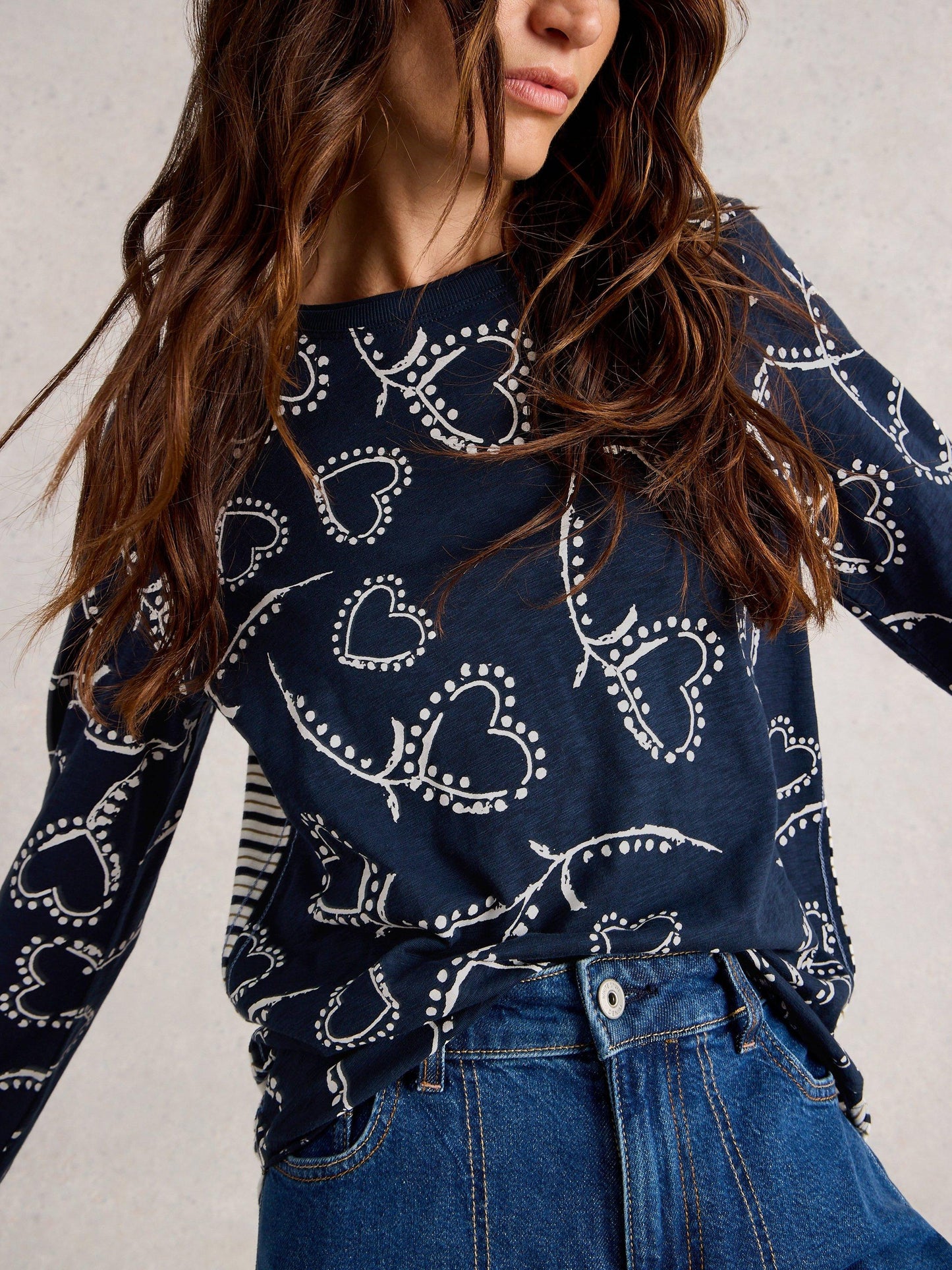 White Stuff Clara Long Striped Top in Navy Multi