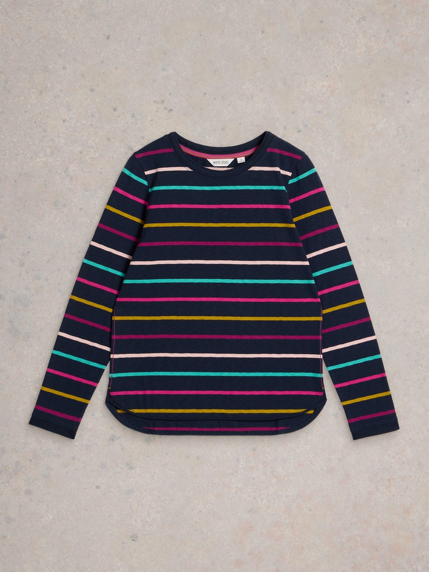 White Stuff Clara Long Sleeved Striped Top in Navy Multi