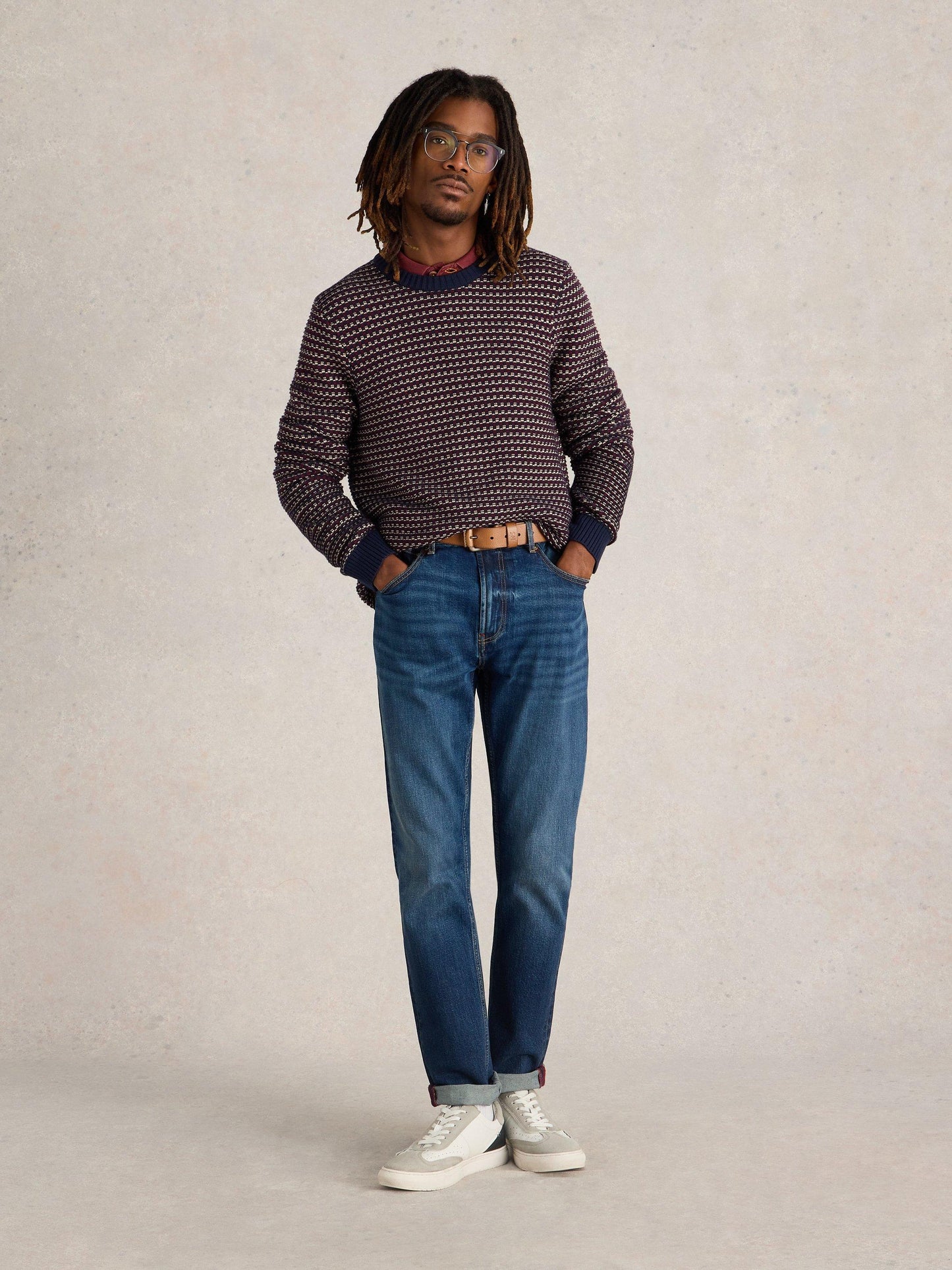 White Stuff Tuck Stitch Crew in Plum Multi