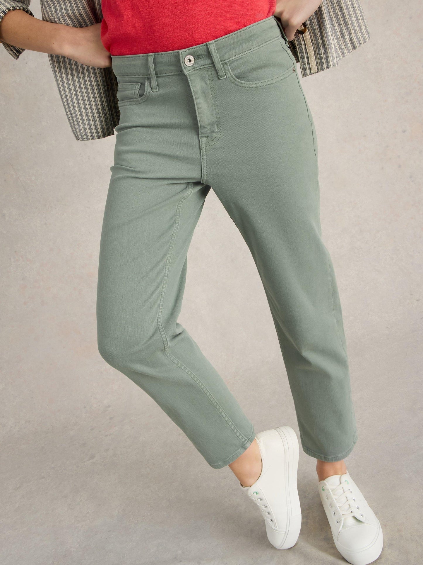 White Stuff Blake Straight Jean Cropped in Mid Green