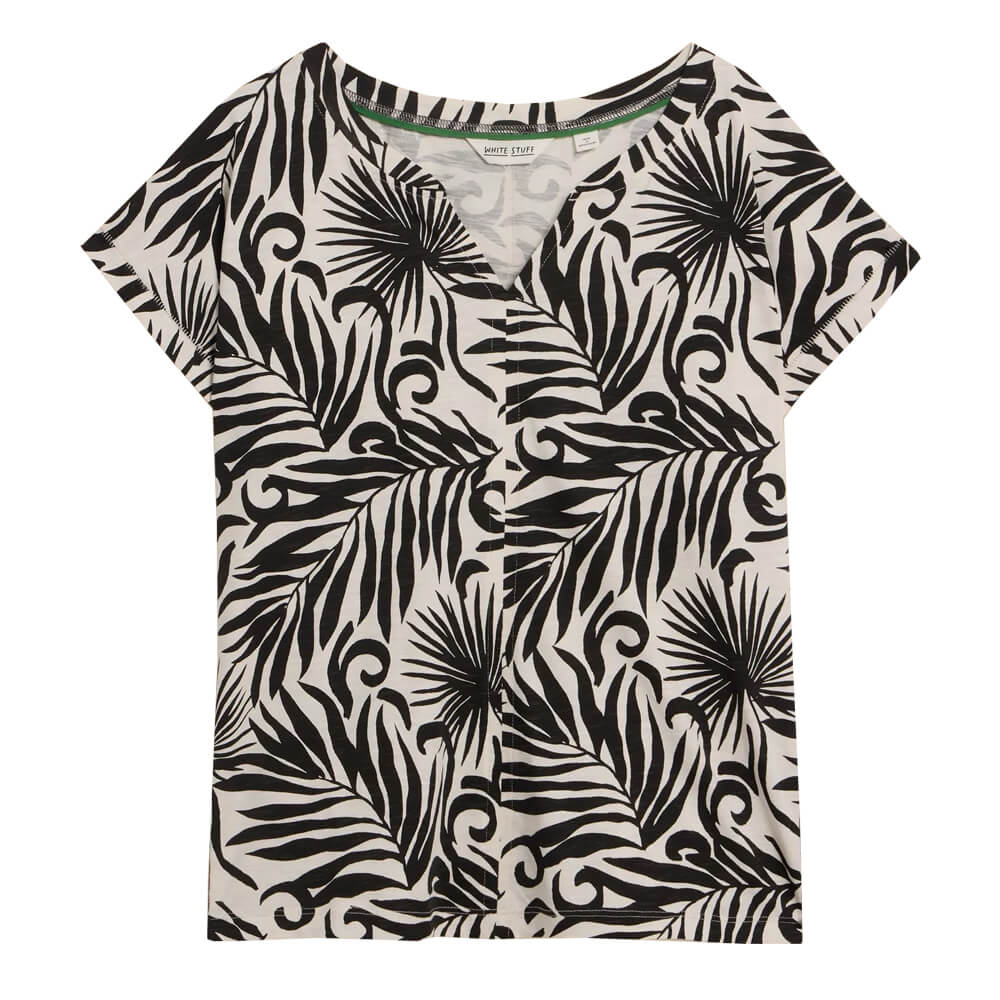 White Stuff Nelly Notch T-Shirt in Black Print