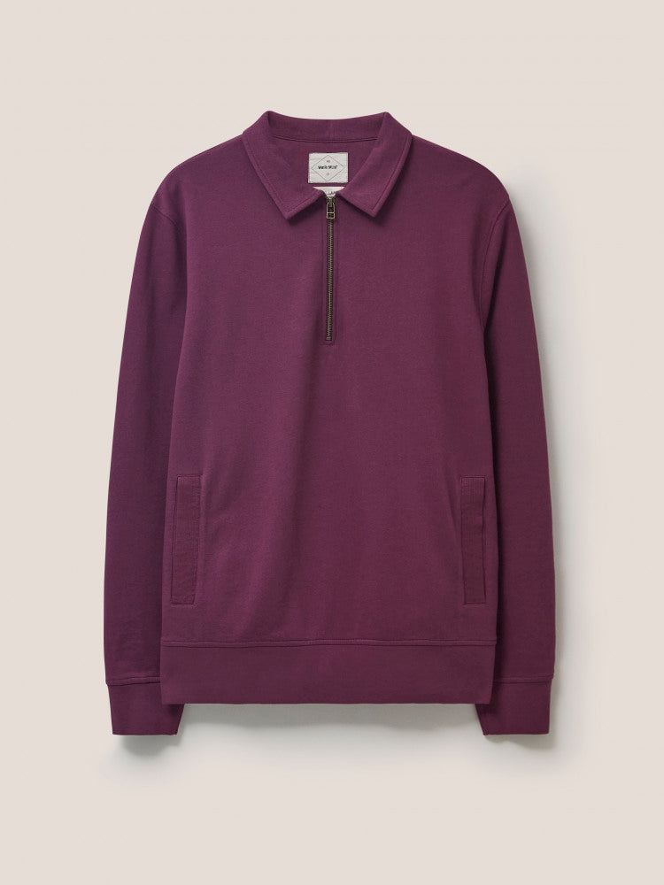 White Stuff Ashby half zip sweat in mid plum