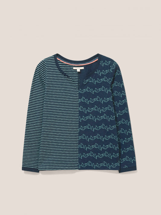 White Stuff Nelly Long Sleeve Tee in Teal Multi