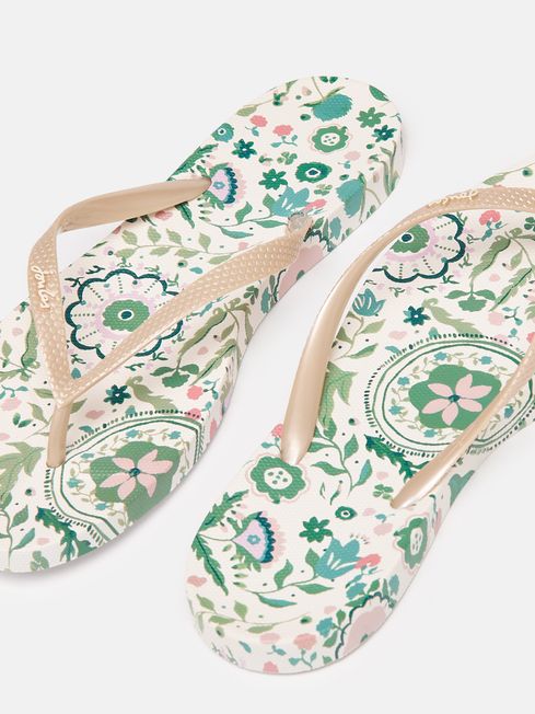 Joules Sunvale Printed Flip Flops in Cream