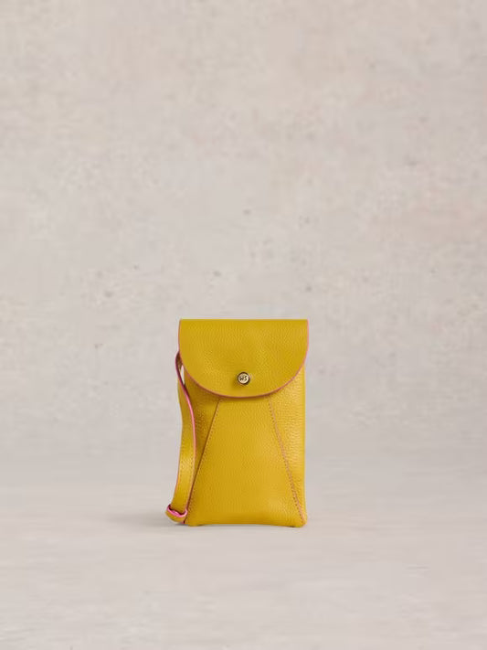 White Stuff Coco Leather Phone Bag in Dark Chartreuse