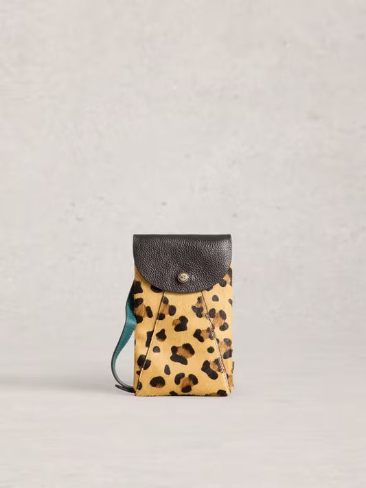 White Stuff Coco Leather Phone Bag in Brown Multi