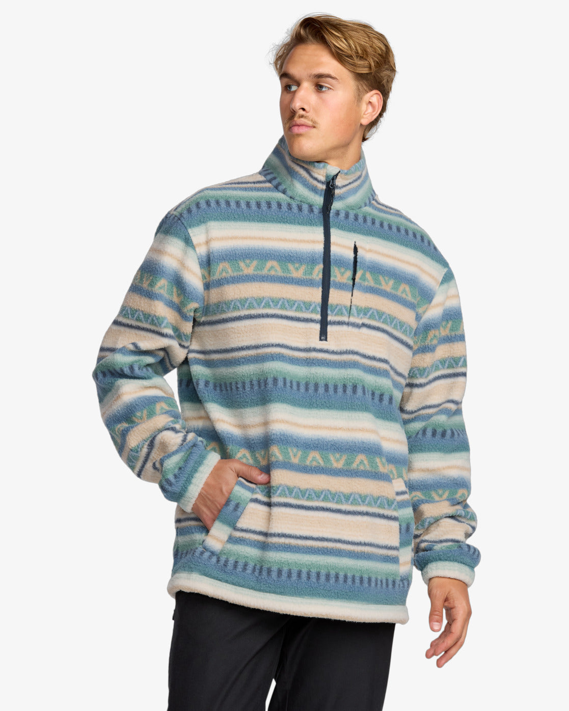 Billabong Boundary Half Zip Mock Neck Fleece in Silver Birch