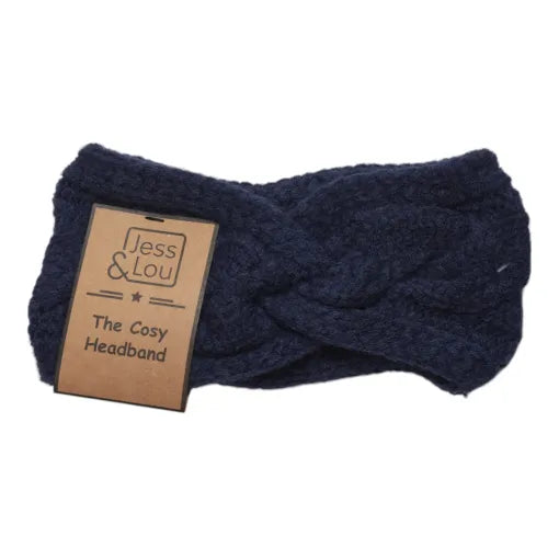 Jess and Lou Navy Cosy Cable Knot Front Headband