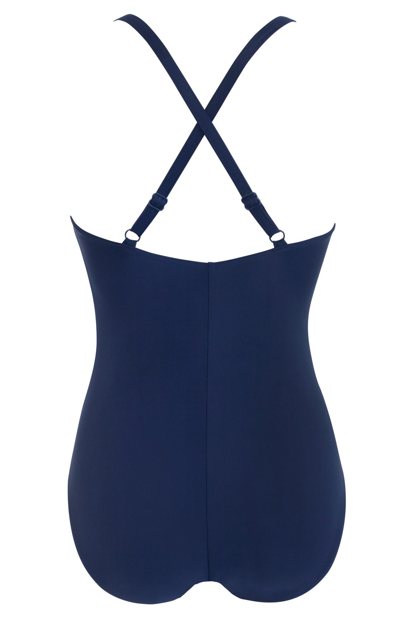 Pour Moi Energy Chlorine Resistant V-Neck Linear Swimsuit in Navy/Aqua