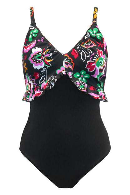 Pour Moi Hot Spots Fill Tummy Control Swimsuit in Black Multi