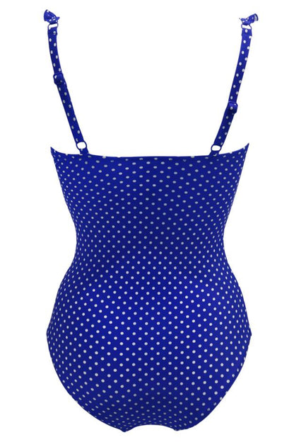 Pour Moi Sicily Frill Tummy Control Swimsuit in Blue/White