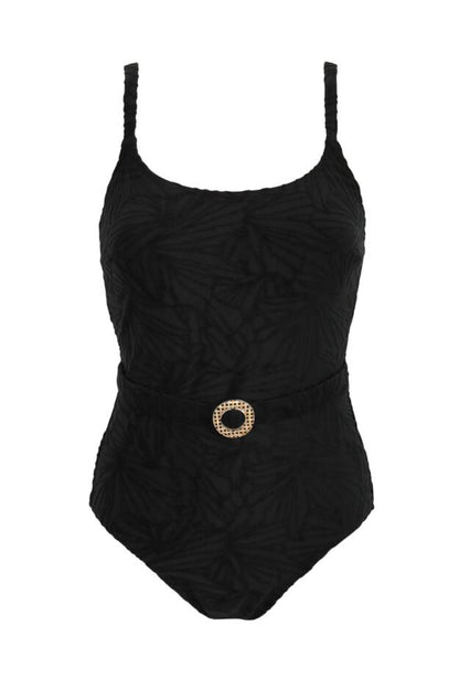 Pour Moi Ibiza Belted Tummy Control Swimsuit in Black
