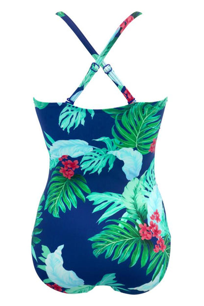 Pour Moi Santa Monica Strapless Tummy Control Swimsuit - Navy Tropical