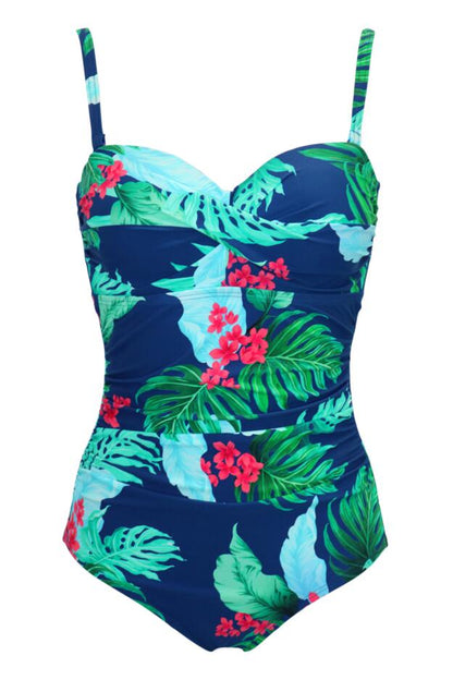 Pour Moi Santa Monica Strapless Tummy Control Swimsuit - Navy Tropical
