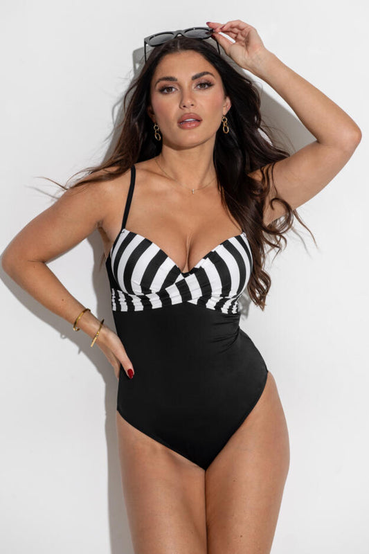 Pour Moi Free Spirit Underwired Lightly Padded Swimsuit - Black/White