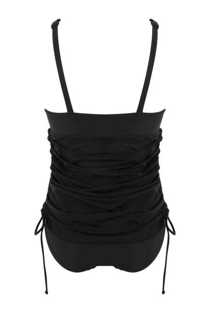 Pour Moi Dubai Mesh Adjustable Tummy Control Skirted Swimsuit in Black