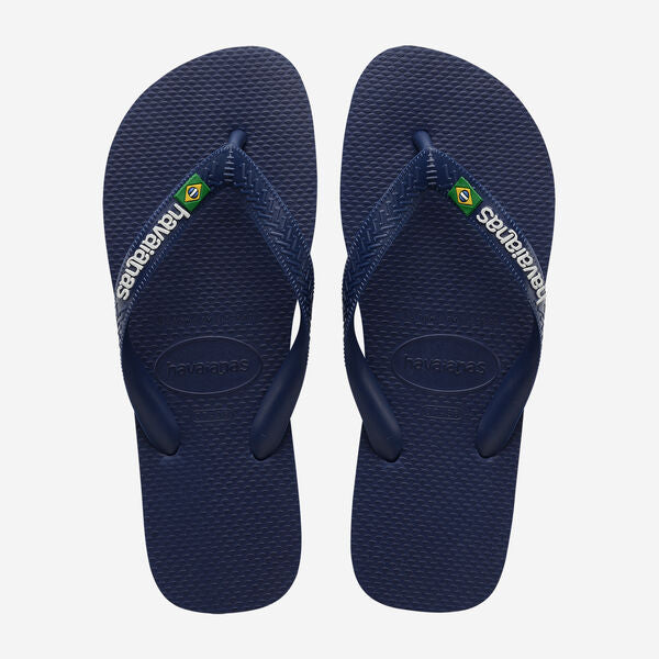 Havaianas Brasil Logo Flip Flops in Navy Blue