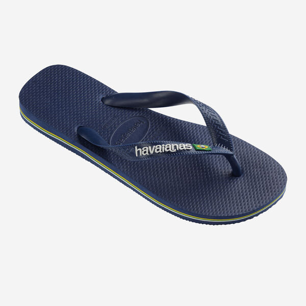 Havaianas Brasil Logo Flip Flops in Navy Blue