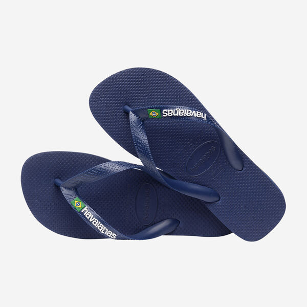 Havaianas Brasil Logo Flip Flops in Navy Blue
